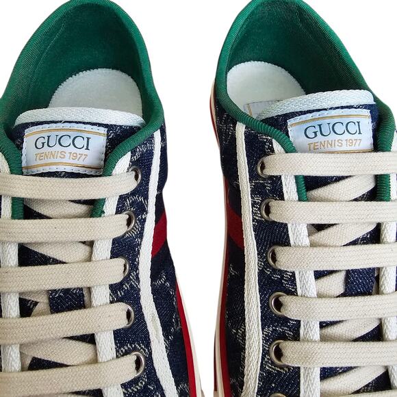 Gucci Tennis 1977 Blue Denim GG Supreme Web Stripe Low Top Sneaker Size 41 US 11 - Picture 3 of 9